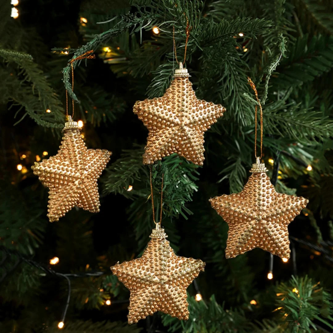 Retro Gold Glitter Christmas Pine Cone Ball Ornaments Star Hanging Pendants Merry Christmas Decoration for Home Xmas Tree Decor Oasis Select