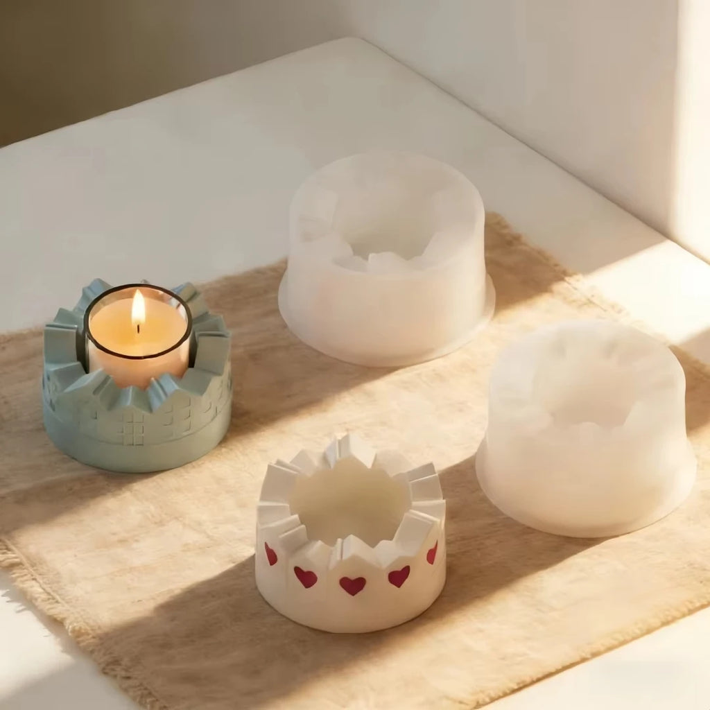 DIY Home Decor Round Candle Holder Silicone Mold Love Ring House Flowerpot Making Plaster Resin Molds Storage Container Casting Oasis Select