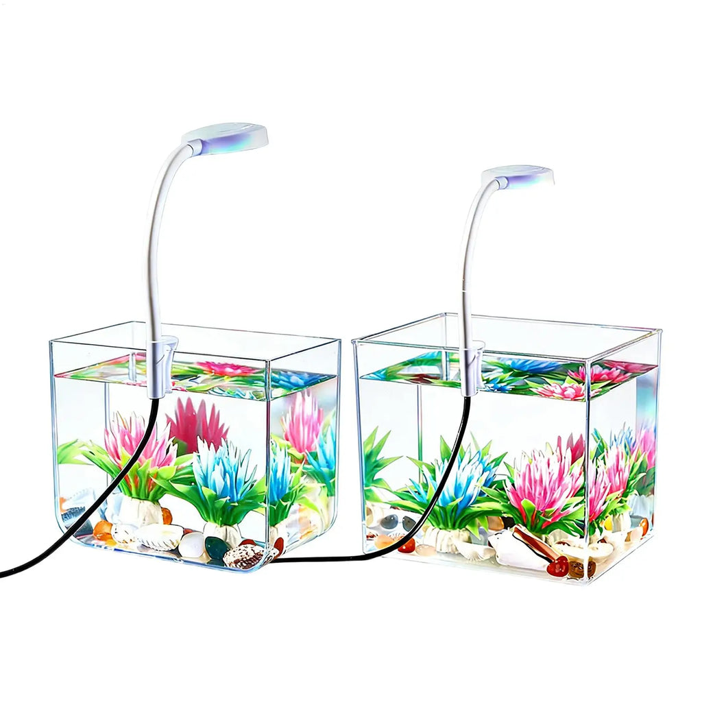 Mini Aquarium with Clip Lights Clear Non-Slip Base Betta Fish Tank Desktop Aquarium for Home Bedroom Living Room Apartment Oasis Select