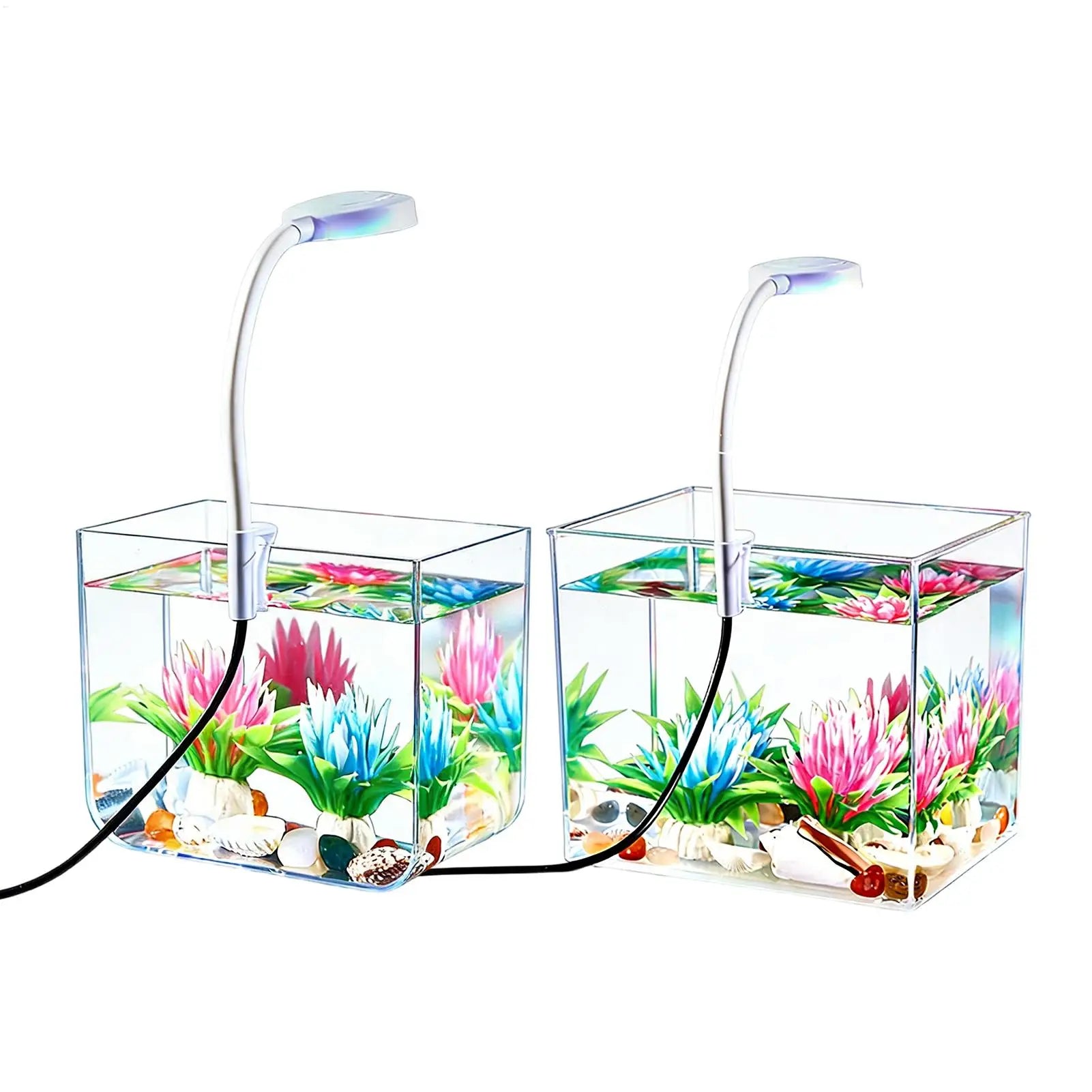 Mini Aquarium with Clip Lights Clear Non-Slip Base Betta Fish Tank Desktop Aquarium for Home Bedroom Living Room Apartment Oasis Select