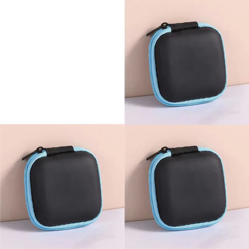 1/2/3pcs Mini Portable Earphone Bag Coin Purse Headphone USB Cable Case Carrying Pouch Bag Earphone Accessory Square Storage Box Oasis Select 3pcs Blue