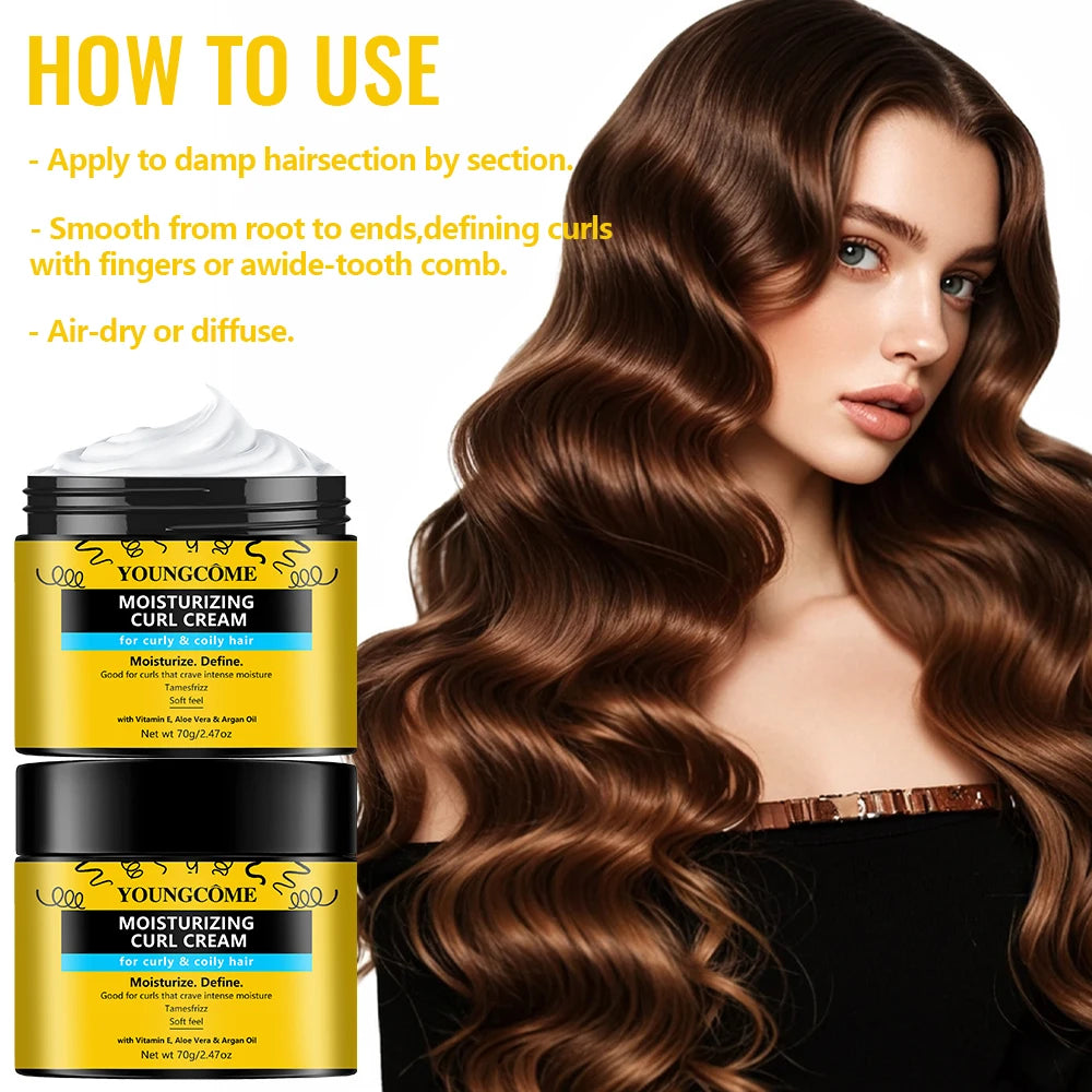 YOUNGCOME Curl Cream – Hydrating Frizz-Taming Styler, Vitamin E