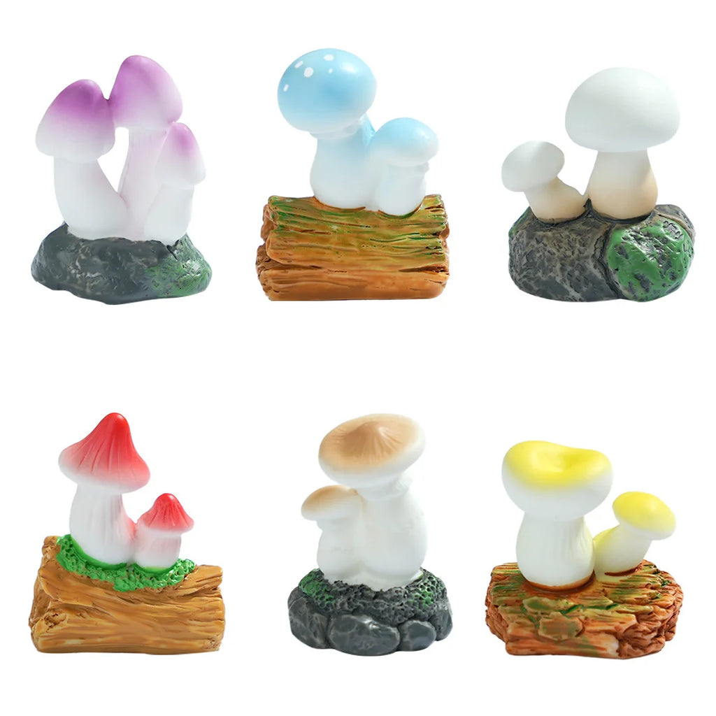 6/12PCS Mini Mushroom Figurines Resin Hand Painted Colorful Fairy Garden Terrarium Succulent DIY Micro Landscape Decor Gift Oasis Select 6pcs