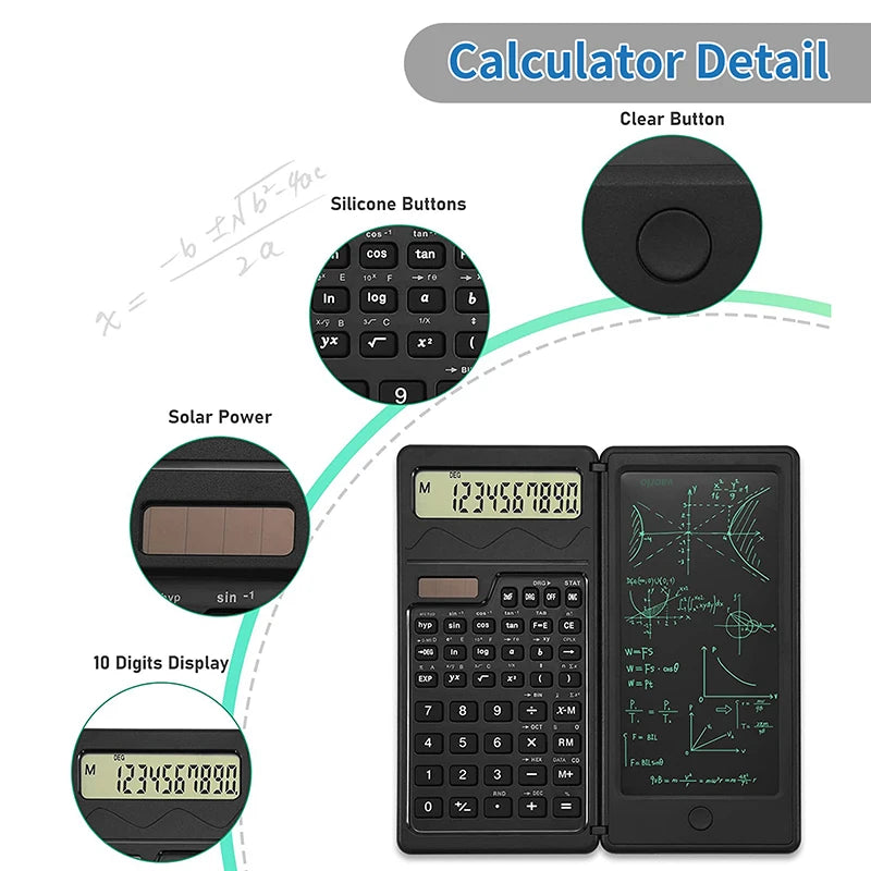Solar Powered Scientific Calculator & 6 Inch Writing Tablet Foldable 10 Digit LCD Display For Office Student Teachers Accountant Oasis Select
