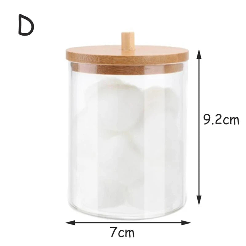 Acrylic Storage Box Bathroom Jar Makeup Organizer Cotton Round Pad Holder Cotton Swab Box Qtip Holder Dispenser with Bamboo Lid Oasis Select D