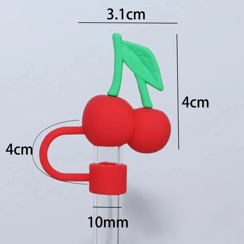 1pcs Straw Cap 3D Cute Cartoon 10mm Straw Cover 40oz Ice Cream Cup Dust Stopper Fruit Series Convenient Home Furnishings Oasis Select cherry