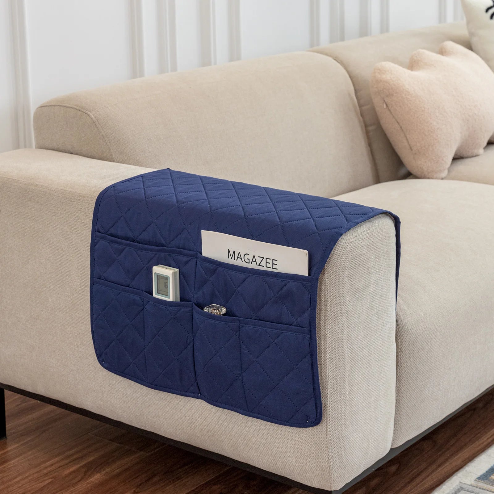 New Sofa Hand Towel with Storage Pocket Magazine Remote Control Sofa Recliner Armrest Clutter Management Bag Oasis Select