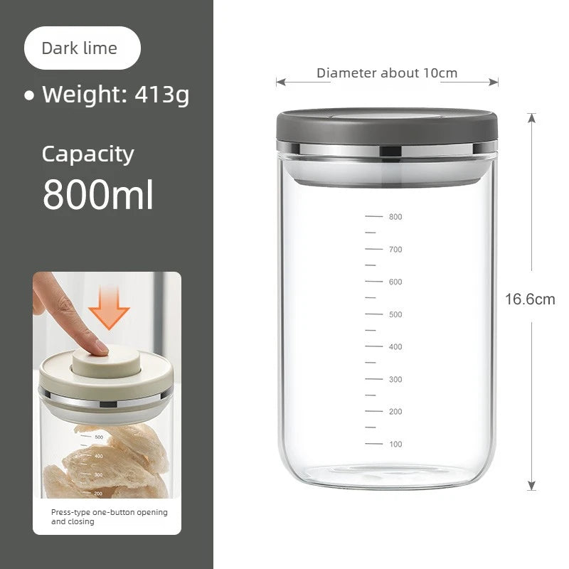 Glass Jar Micro Vacuum Sealed Jar Press Moisture-proof Flower Glue Tangerine Peel Storage Coffee Bean Storage Oasis Select Dark Grey-800ml