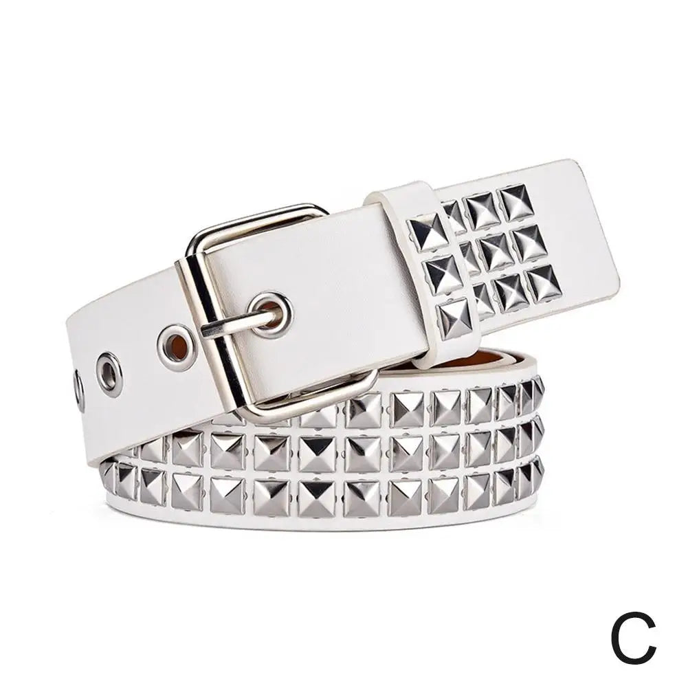 Women's Gothic Punk Studded PU Belt – Rivet Waist Cincher Fashion Belt Oasis Select C White