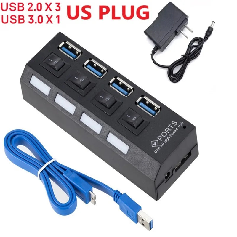 USB HUB 3.0 Super Speed 5Gbps usb 3.0 4 7 Ports HUB Portable Micro USB 3.0 HUB Splitter With External Power Adapter For PC Acc Oasis Select 4 Port HUB-US Plug