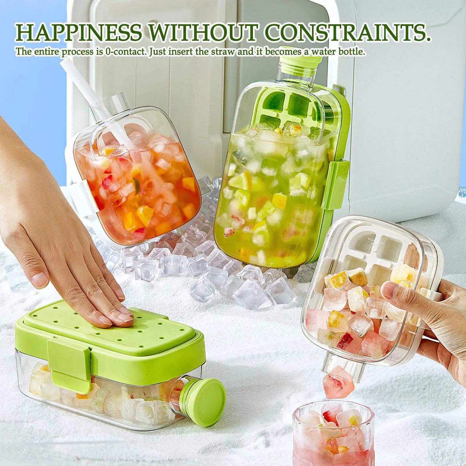 Ice Mold Bottle 2-in-1 Iced Drink Making Easy Release Ice Maker Ice Cube Bottle with Straw Easy Release Water Bottle Ice Mold Oasis Select