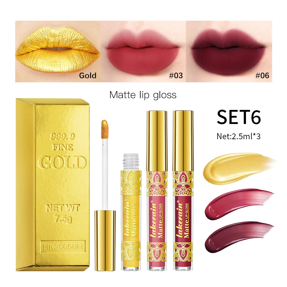 Golden Bar Luxury Lipstick Timeless Velvety Smooth Finish Intense Color Stay Smudge-Proof & Waterproof Valentines Day Gift for H Oasis Select set 6