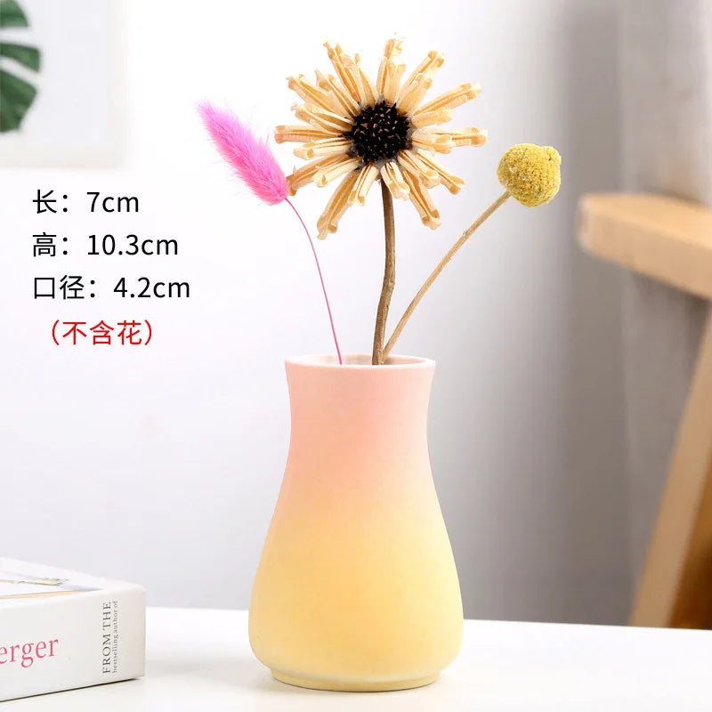 Frosted Gradient Mini Ceramic Vase Flower Arrangement Light Luxury Garden Home Dry Flower Living Room Table Decoration Oasis Select A powder