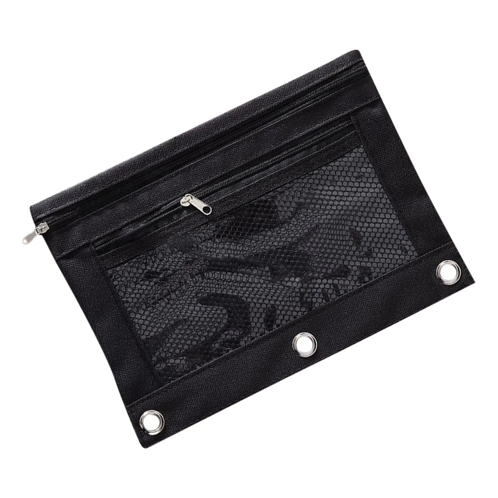Colorful Double Layer canvas Cloth Zipper Paper File Folder Book Pencil Pen Case Bag File Document Bags Oasis Select black
