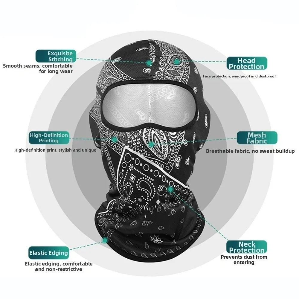 Fashion Ice Silk Cool Balaclava Breathable Sun Protection Motorcycle Cycling Mask Quick Dry Face Cover Headwear Summer Oasis Select
