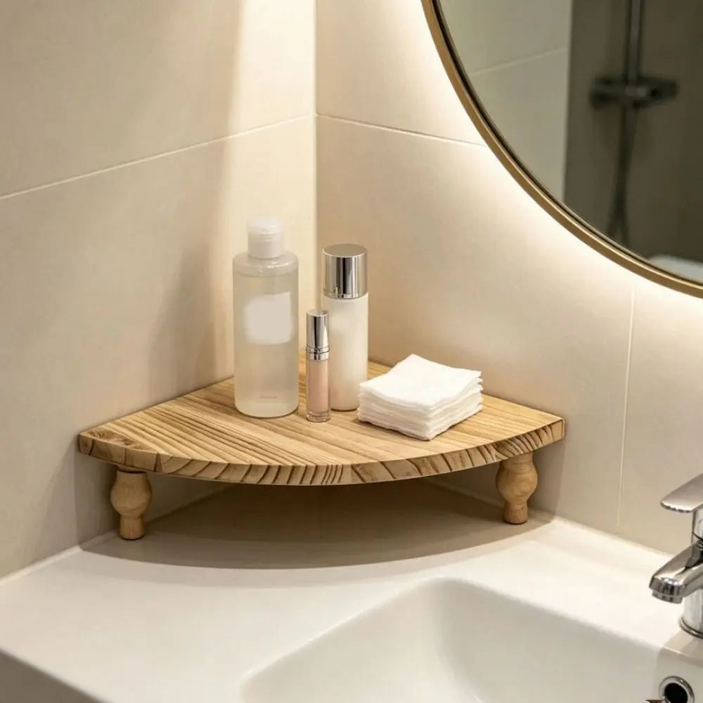 Wooden Fan-Shaped Corner Shelf | Decorative Storage Rack