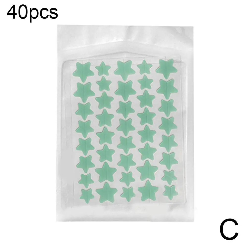 35/40Pcs Colorful Cute Star Heart Shaped Acne Treatment Sticker Invisible Acne Cover Pimple Patch Skin Care Oasis Select green 40 counts