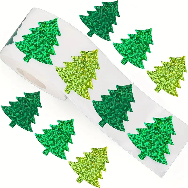 500pcs/roll Flash Green Christmas Tree Stickers Laser Xmas Gift Seal Sticker Stationery Stickers Envelope Journal Decor Oasis Select Style C