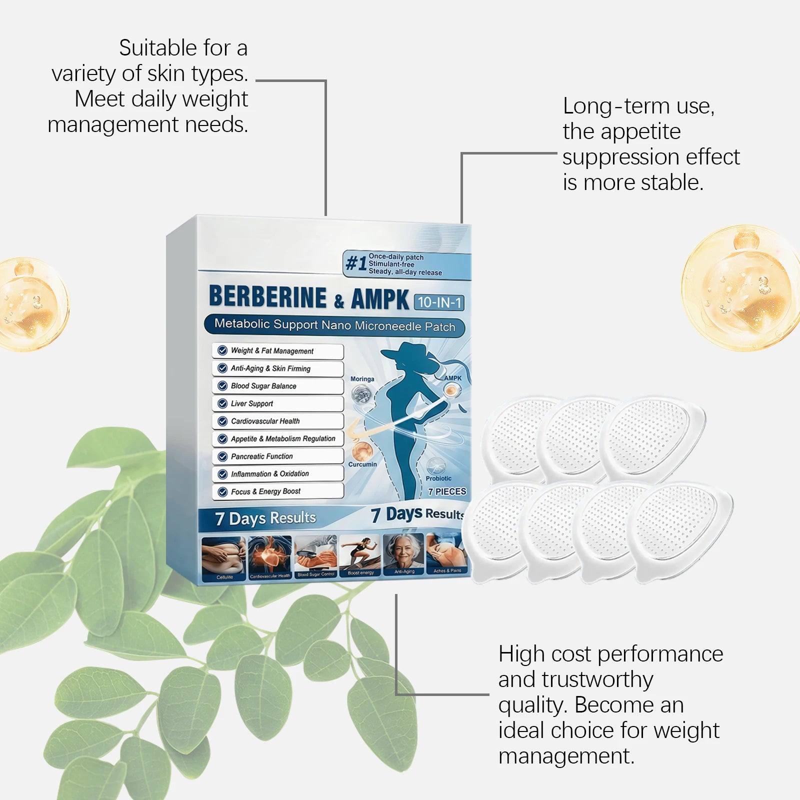 Berberine AMPK 10-in-1 Care Support Nano Microneedle Patch Show Graceful Lines And Protect The Skin All Over The Body Oasis Select