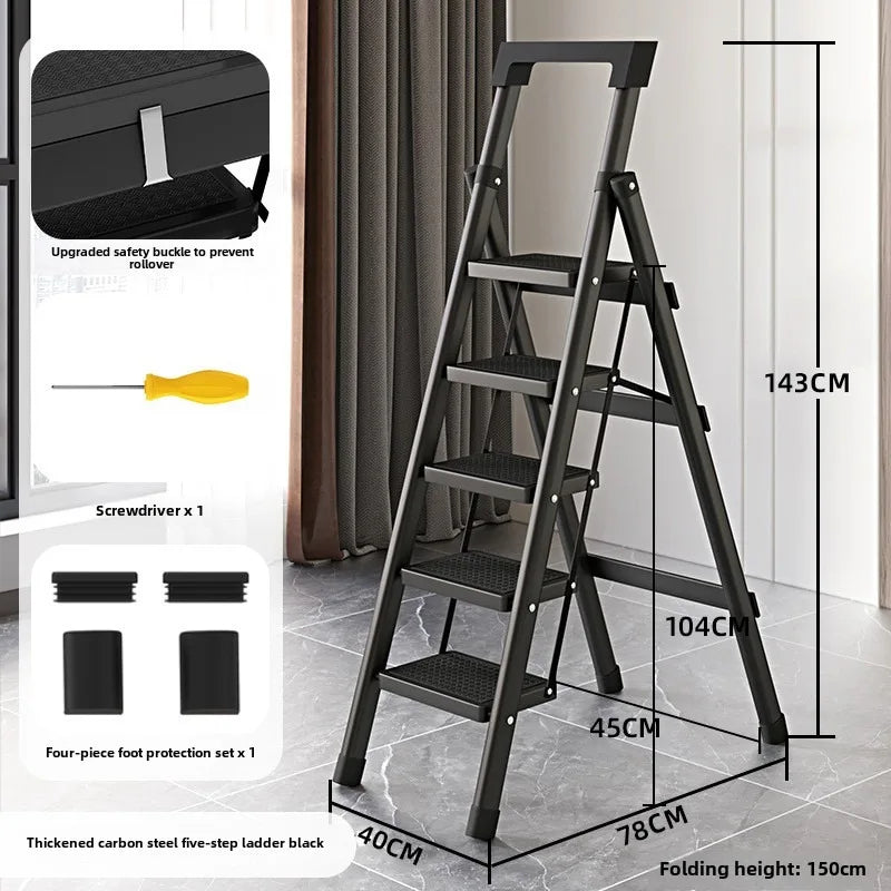 Home ladder stool folding zigzag ladder anti slip pedal ladder indoor and outdoor multifunctional portable ladder Oasis Select Five steps black