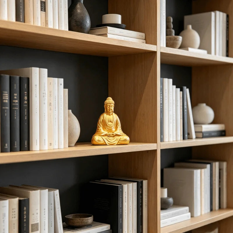 Meditating Buddha Sculpture 3D Printed Gold Finish Feng Shui Shakyamuni Statues Altar Zen Decor Serene Meditating Home Ornaments Oasis Select