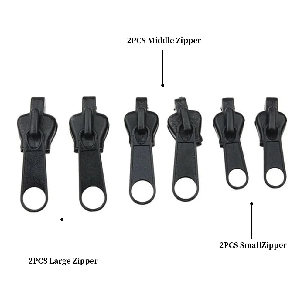 6Pcs Universal Instant Fix 3 Sizes Zipper Repair Kit Replacement Zip Slider Teeth Rescue New Design for Sewing Clothes Oasis Select