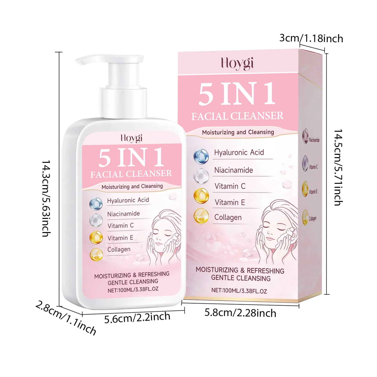 5 in 1 Moisturizing Facial Cleanser Refreshed Cleansing Makeup Remover Brightening Hydrating Light Texture Rich Foam Cleanser Oasis Select