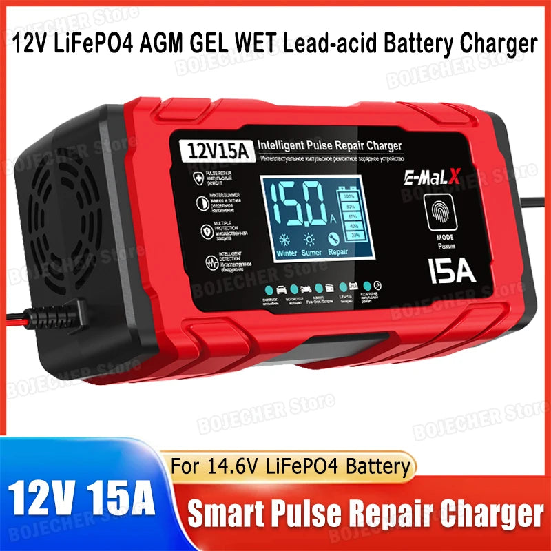 14.6V 15A Lifepo4 Battery Smart Pulse Repair Charger 12V 15A 24V 8A Electric Motorcycles Charger For Lead Acid AGM GEL Battery Oasis Select
