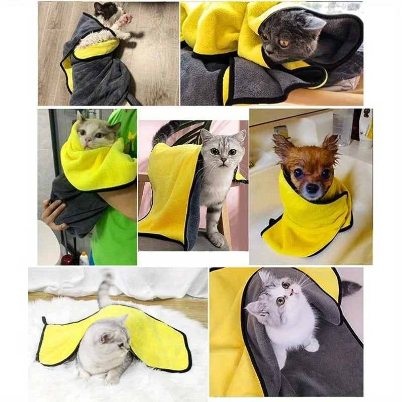 Quick-drying Dog and Cat Towels Soft Fiber Towels Absorbent Bath Towel Pet Bathrobe Convenient Cleaning Towel Dog Accessories Oasis Select