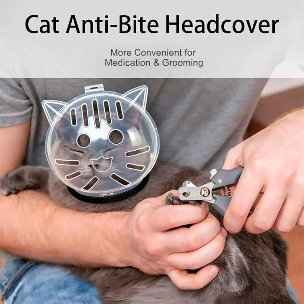 Cat Anti-Bite Helmet Breathable Transparent Hood for Grooming Nail Trimming Medical Care Anti-Licking Protective Mask Oasis Select