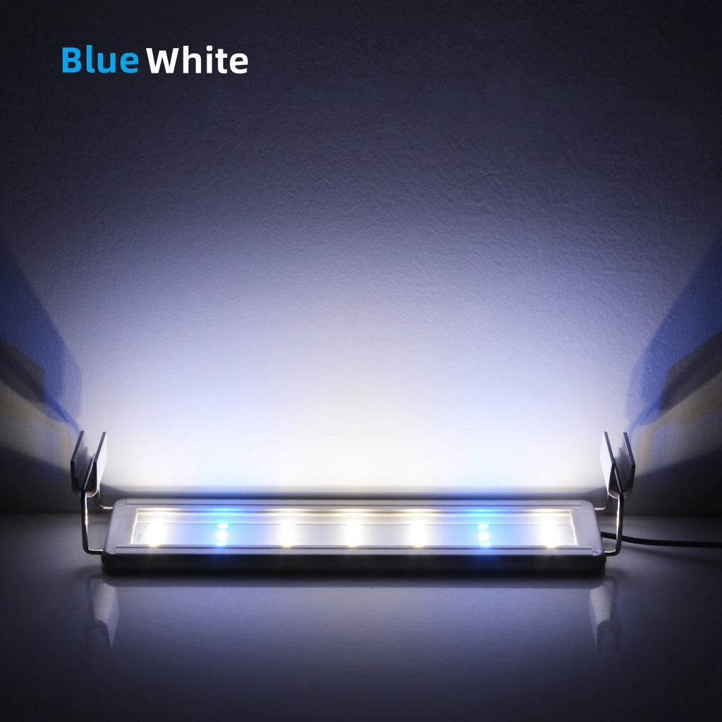 LED Aquarium Light Extensible Clip-On Aluminum Bar Fish Tank Aquatic Plant Grow Lamp Blue/White 3-Color Change with 220V EU Plug Oasis Select Blue White 18CM