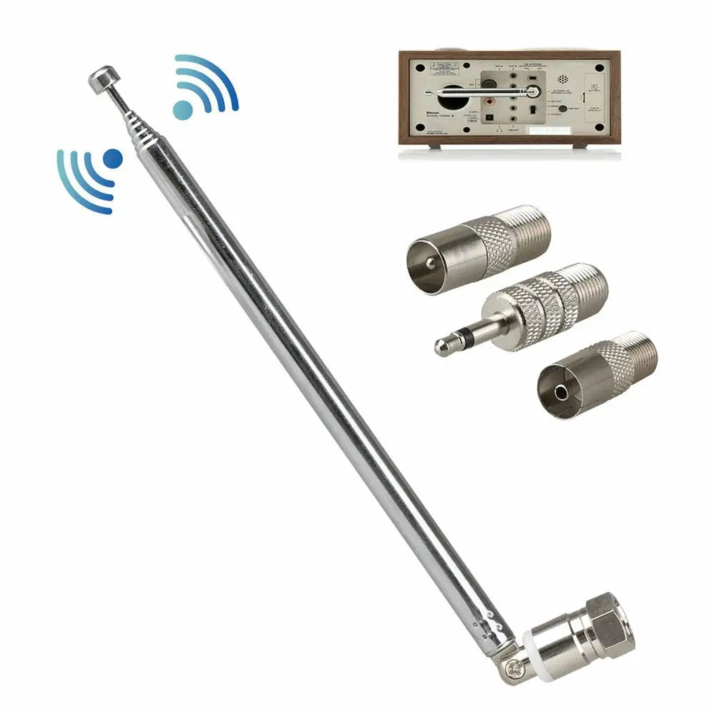 F Type Telescopic Aerial Antenna 75 Ohm with TV / 3.5 Adapter Wave Radio FM Oasis Select