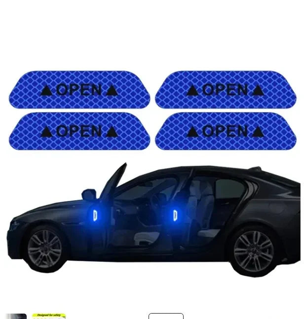 4/8/12/16pcs Reflective Car Door Sticker Safety Opening Warning Reflector Tape Decal Car Accessorie Interior Reflector Sticker Oasis Select Blue 4pcs