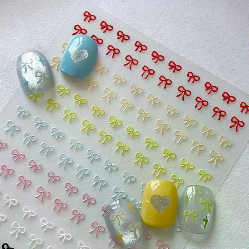 1 Sheet Mixed Color Bow Nail Art Stickers Relief Cute Bowknot Nail Charms Bow Manicure Decoration Oasis Select