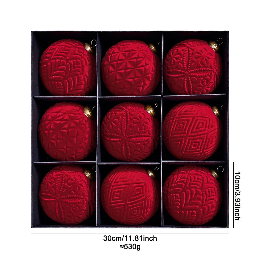 9-Pack Elegant Velvet Christmas Balls 10cm Hanging Ornaments Suitable For Festive Christmas Ornaments For Xmas Trees Home Decor Oasis Select Big Red China Mainland