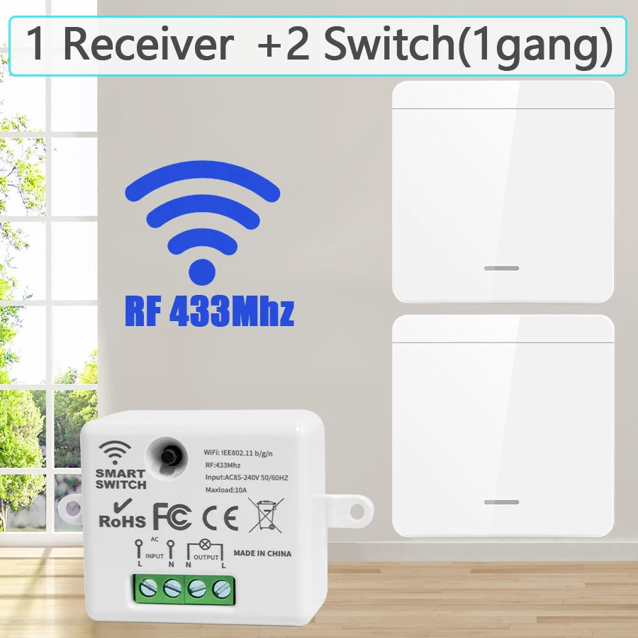 433MHz Wireless Wall Switch 1/2/3 Gang Remote Light Control Wireless Light Switch Oasis Select 1 Receiver 2 Switch