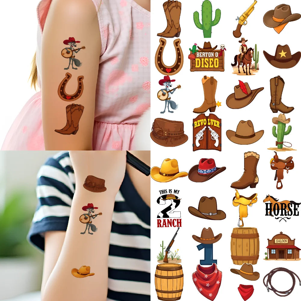 54-Piece Cowboy Temporary Tattoos for Kids – Waterproof Stickers Temporary Tattoo Stickers Oasis Select