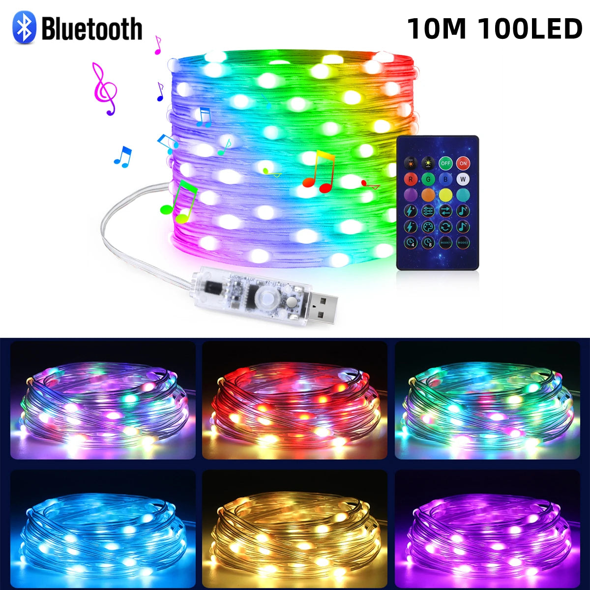 20M 10M 5M Smart Bluetooth APP Control RGBIC LED String Fairy Color USB Powered,Remote Control DIY Festival Christmas Tree Light Oasis Select 10M 100LEDs