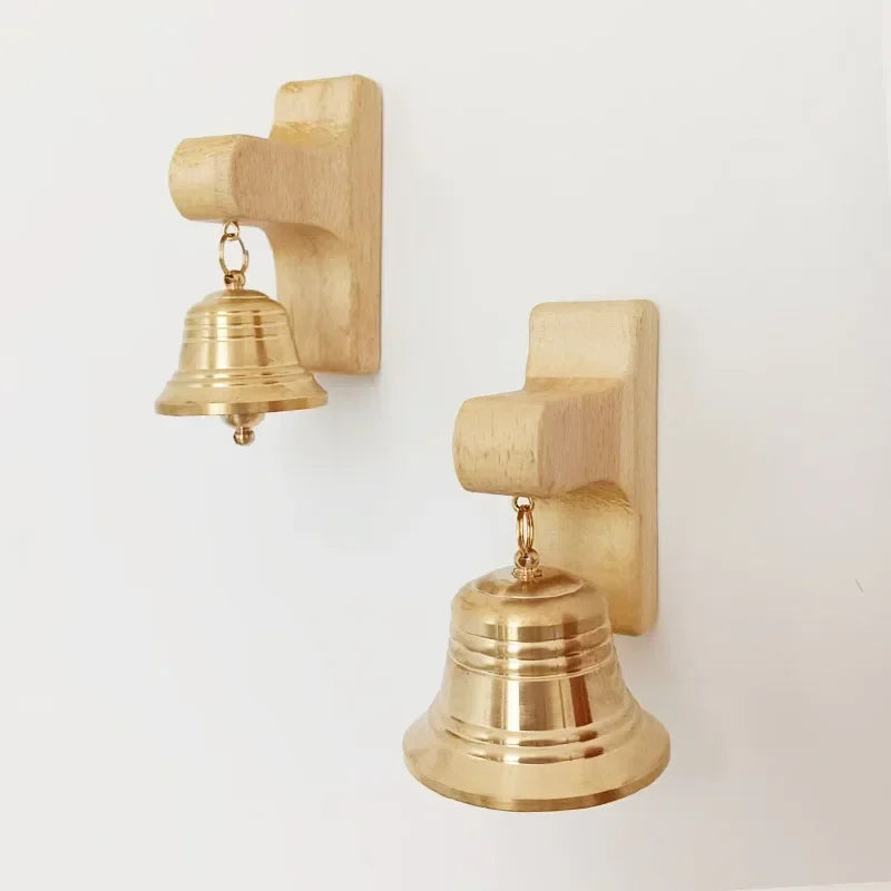 Natural Solid Wood Door Knocker with Brass Lion Head Magnetic Striking Wind Bell Elegant Entryway Ornament Delicatefor Household Oasis Select