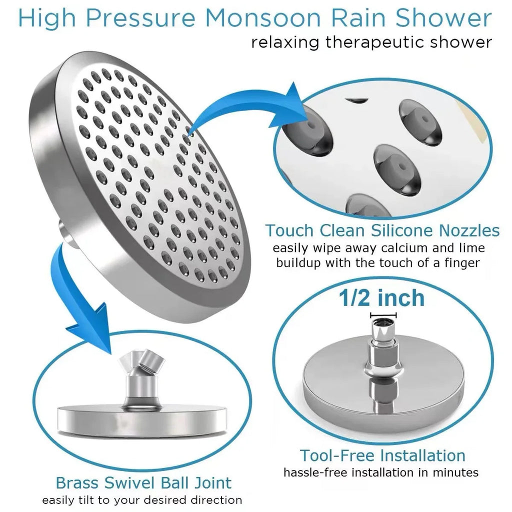 6-Inch Round Electroplated Shower Head Set with Extension Rod