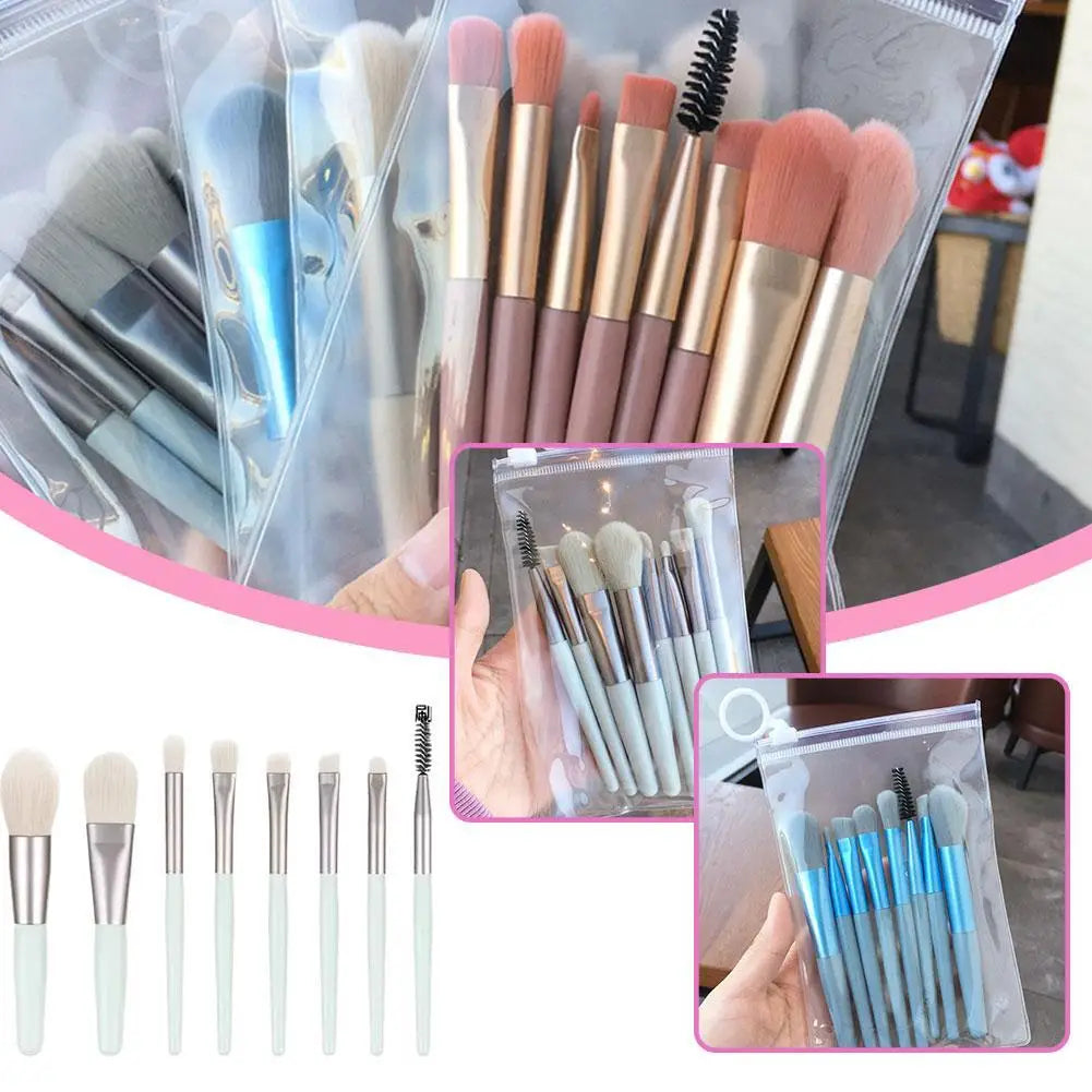 New Portable 8 Mini Makeup Brush Set 13cm Blue Pink Beige Green Soft Synthetic Wool Cosmetic Beauty Tools Oasis Select