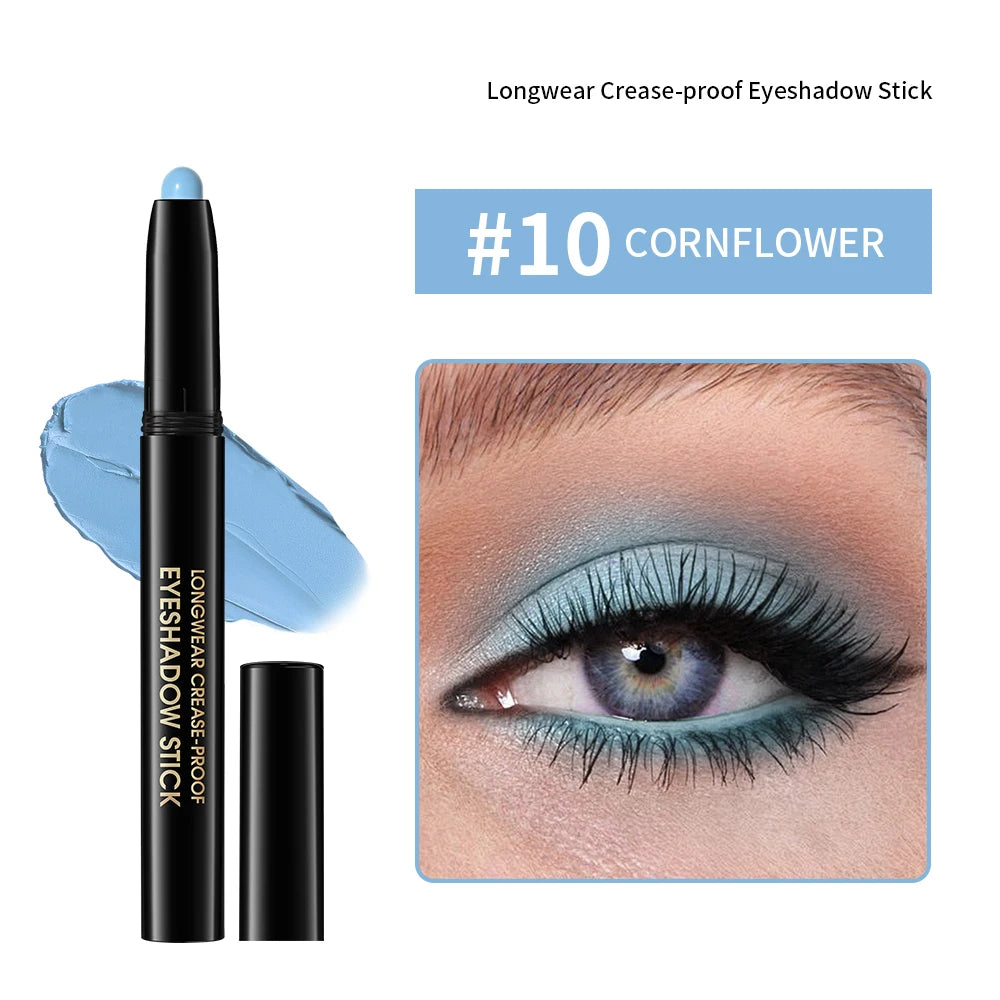 Waterproof 10 Colors Crease-proof Eyeshadow Pencil Stick Lasting Glitter Shimmer Matte Eye Shadow Highlighter Pen Eyes Makeup Oasis Select 10CORNFLOWER MATTE