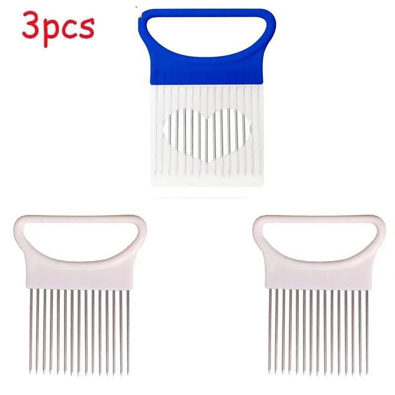 1-4pcs Stainless Steel Onion Holder Slicer Needle Fork Vegetable Fruit Slicer Tomato Cutting Holder Kitchen Tools Accessories Oasis Select mix-3pcs 4