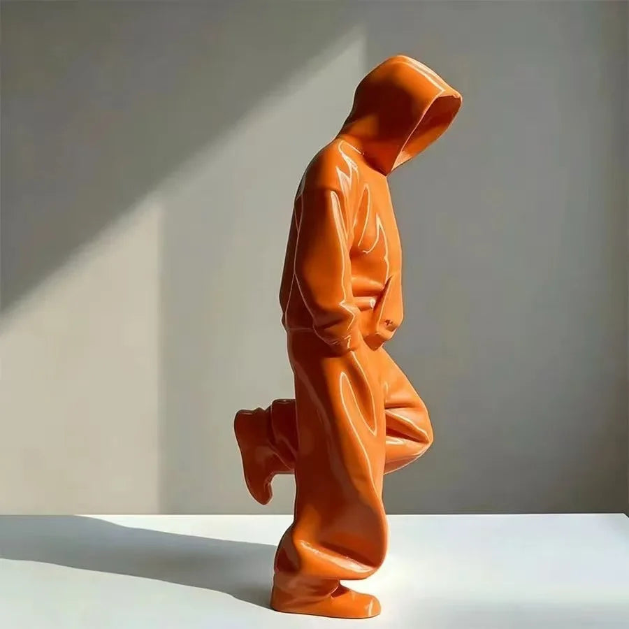 Modern Hooded Figure Sculpture Abstract Art Statue Minimalist Statue Home Living Room Collectible Ornament Desk Decoration Oasis Select Orange