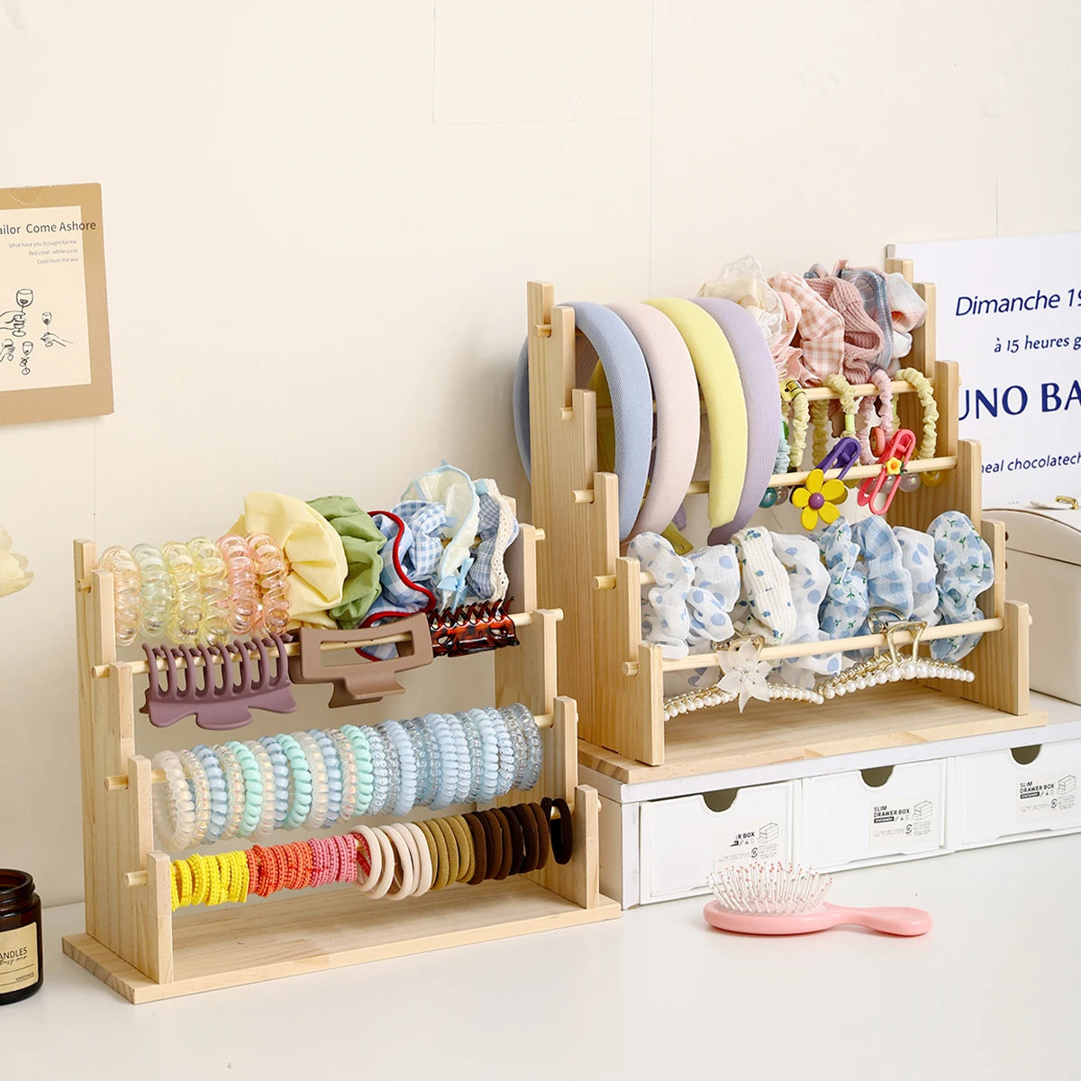 1pc Solid Wood 2-Layer/3-layer/4-Layer/5-Layer Hair Accessories Desktop Jewelry Stand Suitable for Hair Rope and Hoop Organizer Oasis Select
