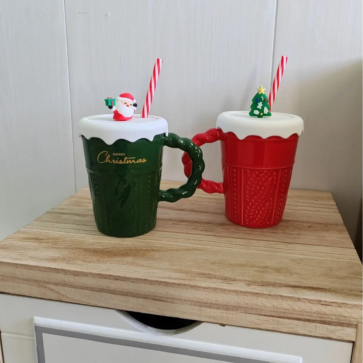Creative Christmas Mug Christmas Tree Ceramic Water Mug High Appearance Level Sweater with Covered Straw Ceramic Couple Cup Oasis Select