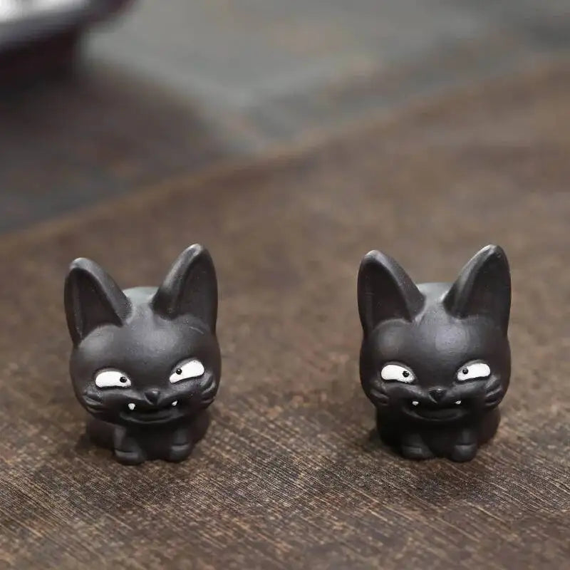 Yixing Zisha Tea Pet Little Black Cat Figurine Handmade Healing Cat Sculpture Craft Tea Table Kung Fu Tea Set Can Be Kept Oasis Select