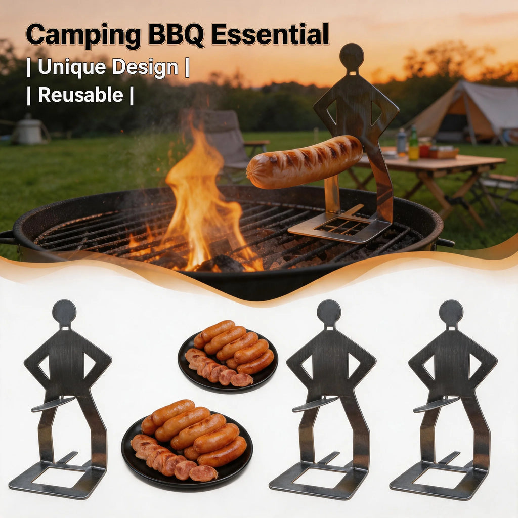 1-4pcs Reusable Stainless Steel Hot Dog Holders Funny Standing Man Sausage Grill Rack for Barbecue Camping Spring Trip BBQ Oasis Select