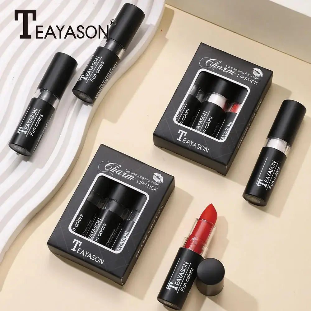 TEAYASON Velvet Matte Lipstick Set – Black, White & Red 3 Pcs