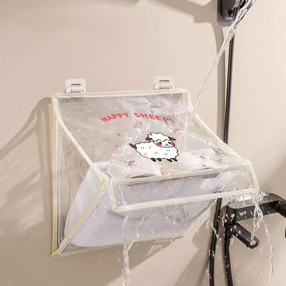 Waterproof Bathroom Hanging Storage Bag Punch-free Foldable Shower Clothes Organizer with Cute Sheep Pattern Oasis Select